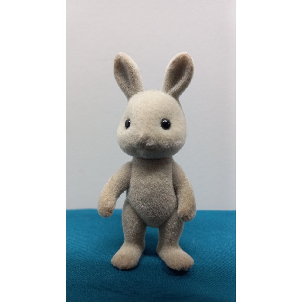 Grey gray felt cottontail rabbit bunny Sylvanian family Calico vintage flaws